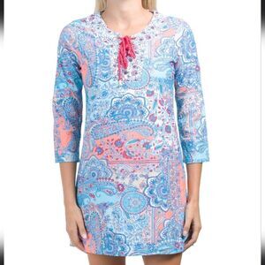 AQUA ET SOL Upf 50 3/4 Sleeve Cape Cod Lace Up Tunic Resortwear Coverup Small